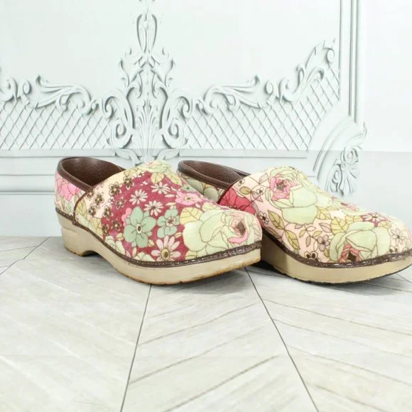 SANITA Danish Design Vegan Multicolor Floral Slip On Clogs Size 38 / 8 - Picture 3 of 9